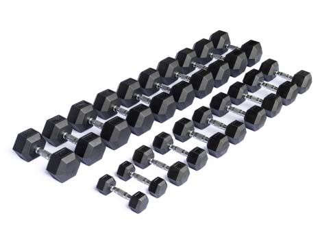 Sada jednoručních činek HEXA 2,5-40 kg - 16 párů, stoupání po 2,5 kg